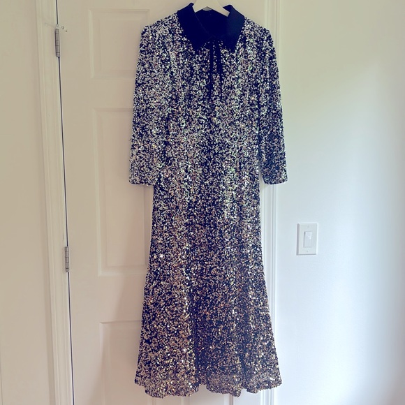 badgley mischka gold and silver sequin collared dress Sequin Shirtdress